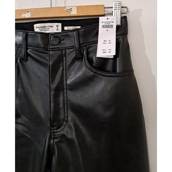 Abercrombie & Fitch womens Sz 26 black Vegan Leather winter pants Ultra Hi Rise - Picture 3 of 8